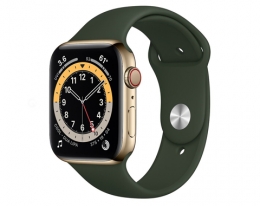 Apple Watch Series 6 GPS + Cellular 40mm Gold Stainless Steel Case with Cyprus Green Sport Band (M02W3, M06V3)