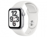 Apple Watch SE GPS 44mm Silver Aluminum Case White Sport Ban...